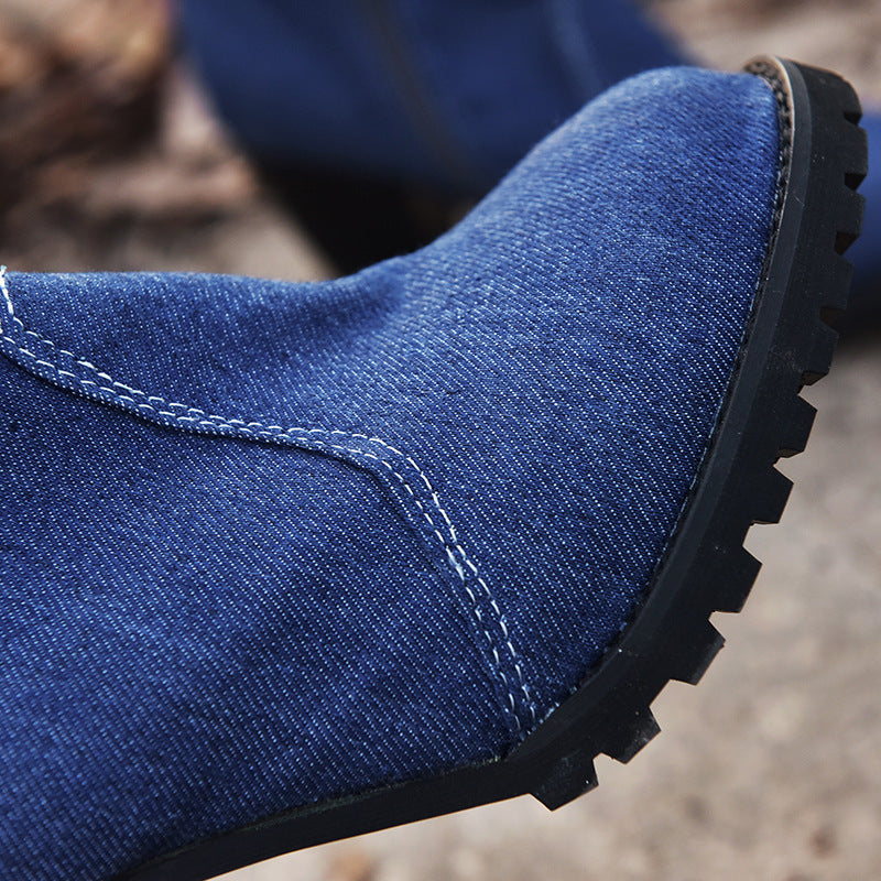 Bottes mi-hautes en denim à talons hauts pour femmes, grande taille