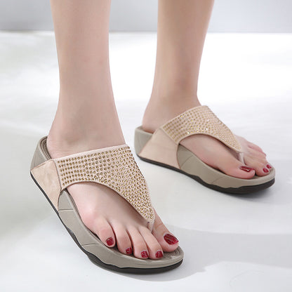 Slippers Women Wedge With Rhinestone Platform Flip Flops