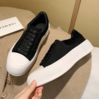 Zapatos de lona con cordones y plataforma, zapatillas planas informales