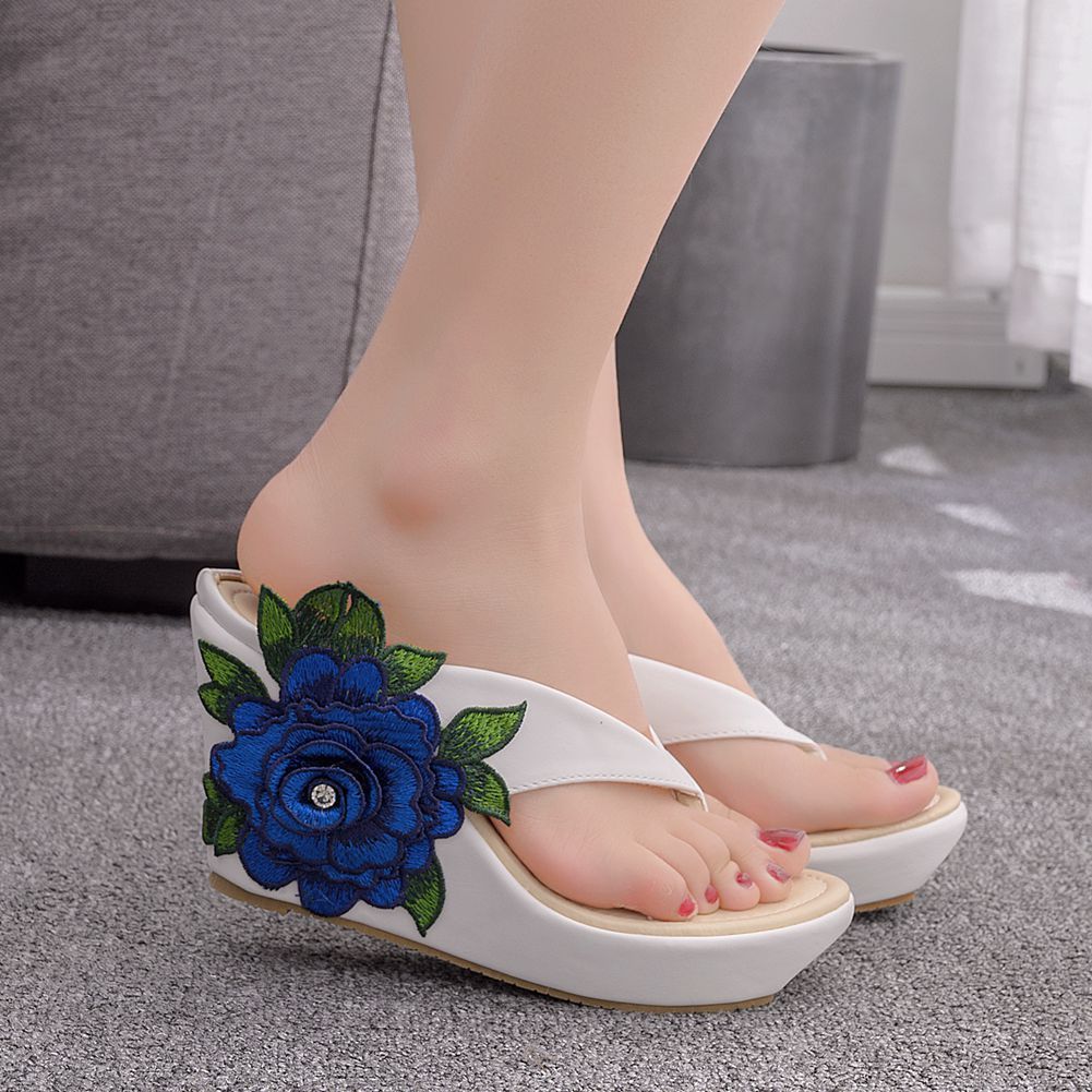 Platform Wedge Sandals Platform Embroidered Slippers