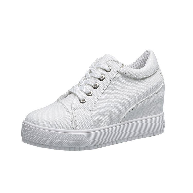 Zapatos blancos transpirables para mujer, zapatos casuales con aumento de altura interior, zapatos de lona con plataforma