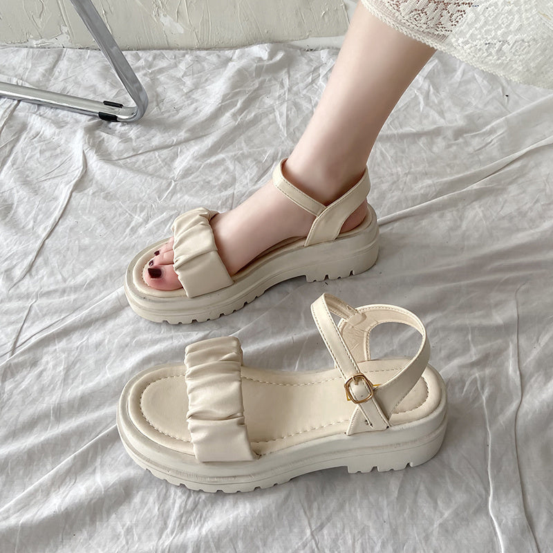 Women's Platform Sandals Summer Student Flat-bottomed French Roman Shoes