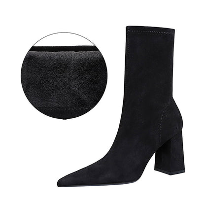 Suede Pointed Toe Sexy Nightclub Skinny Short Boots