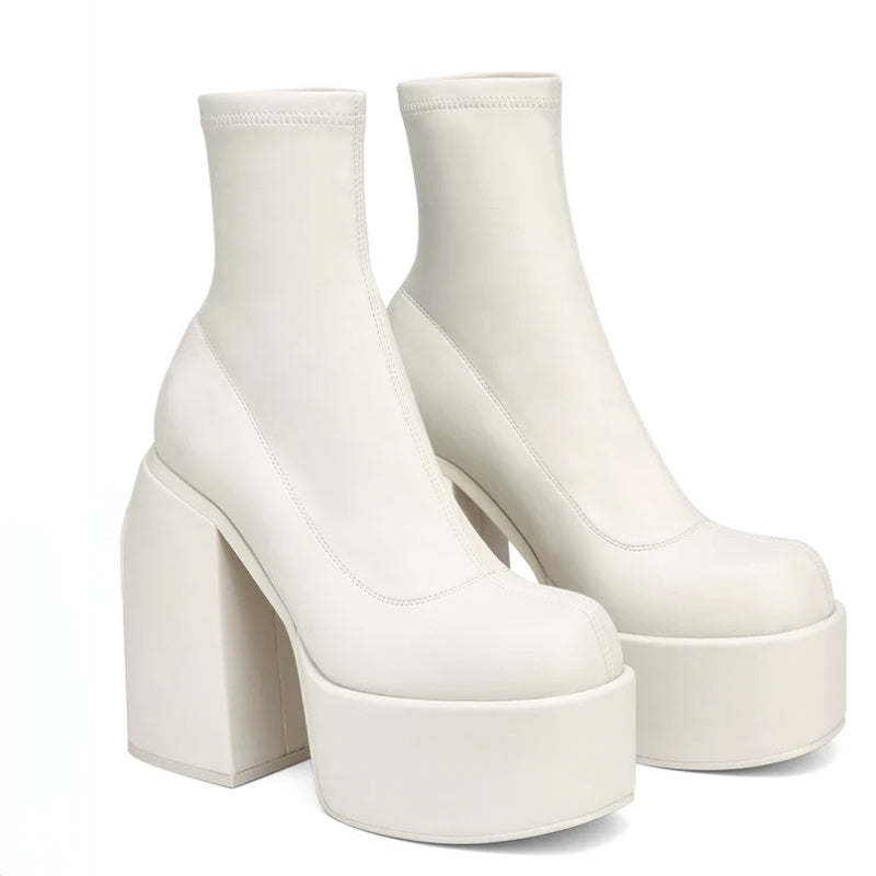 Botas gruesas de moda, zapatos de tacón alto con cremallera lateral, botas de fiesta para mujer