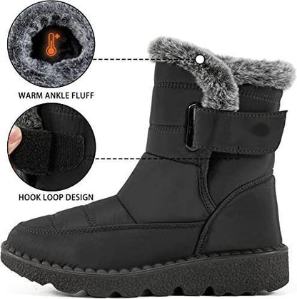 Botas de nieve de invierno, cálidas botas de plataforma de felpa, zapatos impermeables con velcro