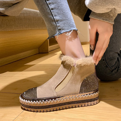 Botines con diamantes de imitación para mujer, zapatos de plataforma, botas de moda