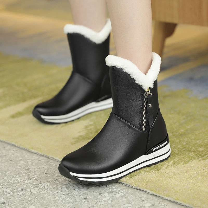 Bottes de neige pour femmes, chaussures imperméables en coton et velours, bottes courtes pour grands enfants