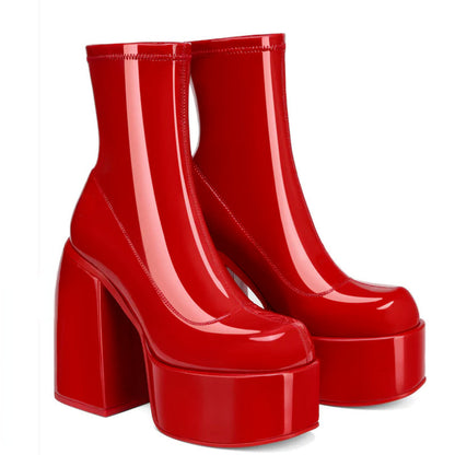 Chunky Boots Fashion High Heel Shoes With Side Zipper Women Party Boots