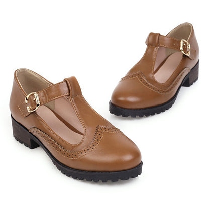 College Style Large Size Women's Shoes T-shoes Spring Buckle Single Shoes Student Shoes