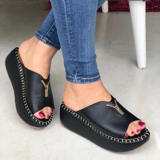 Sandalias de plataforma con boca de pez de moda de gran tamaño