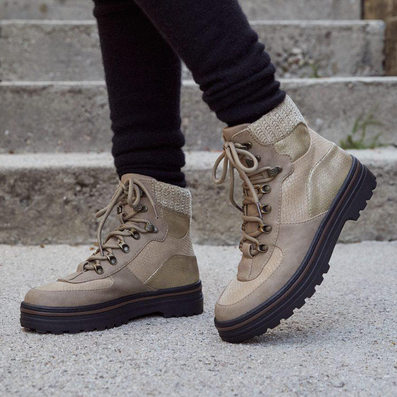 Botas de leopardo para mujer, botas Martin con cordones, zapatos de tacón bajo para invierno