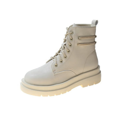 Bottes Martin blanches pour femmes, style britannique populaire, talon épais et plateforme