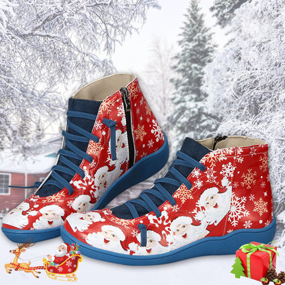 Botines navideños para mujer, con estampado de copos de nieve de Papá Noel, zapatos planos informales sin cordones, diseño de cremallera lateral, botas cortas