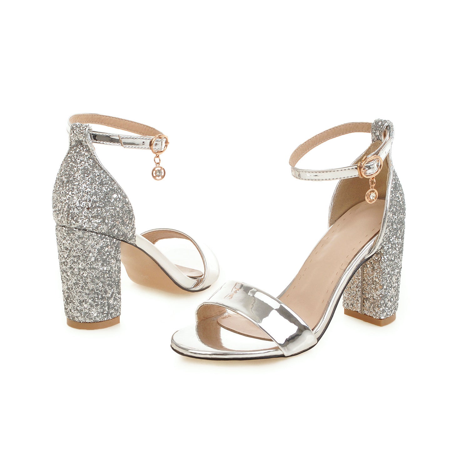 High Heel Chunky Heel Sequined Plus Size Hollow-out Sandals