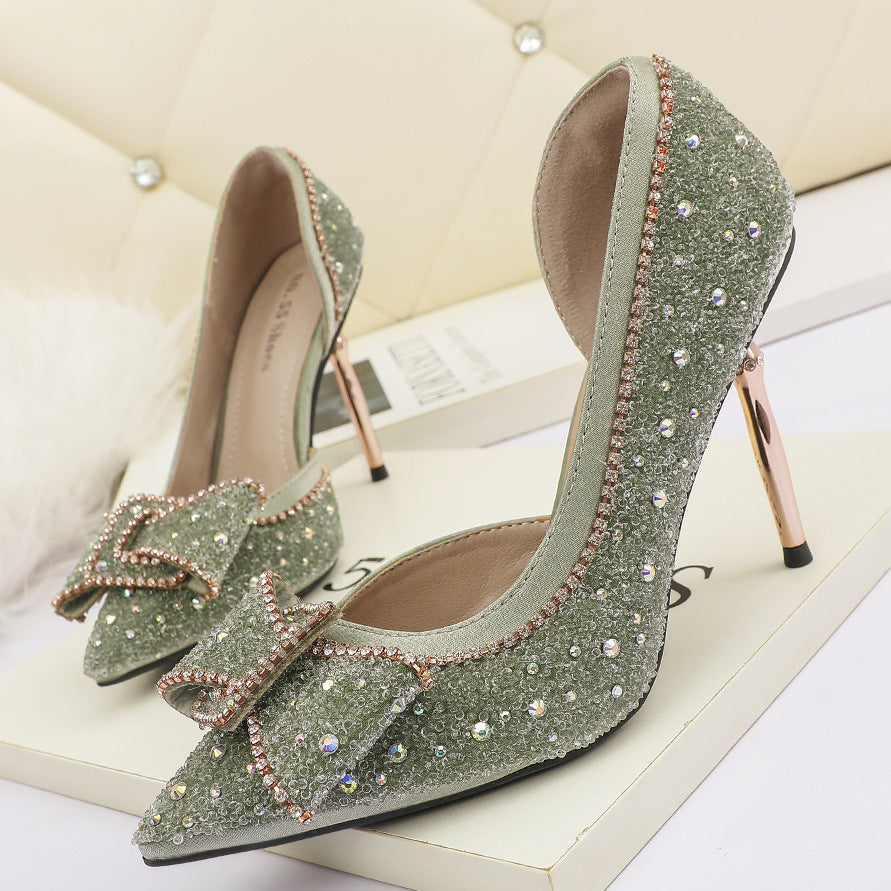 Rhinestone Net Celebrity Women's Single Shoes Stiletto Side Banquet Women's Shoes