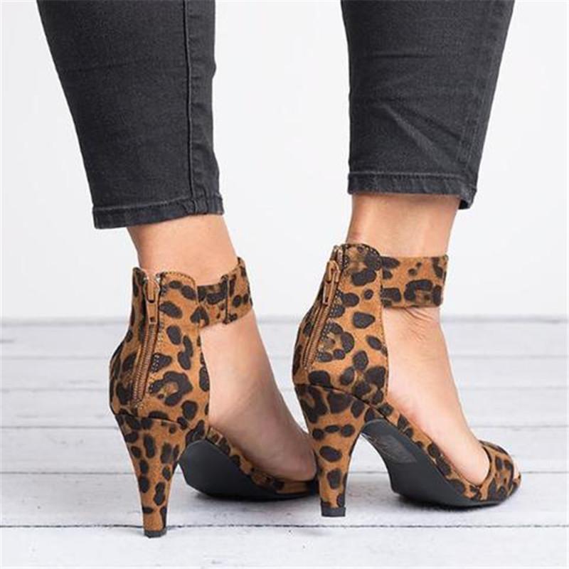 Sandalias de tacón de aguja con estampado de leopardo para mujer, de talla grande, europeas y americanas