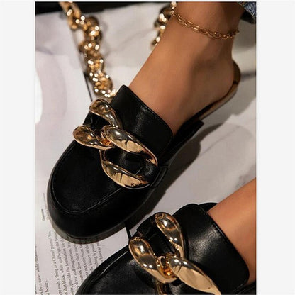 Thick Sole Baotou Metal Chain Large Size Big Head Lazy Slippers