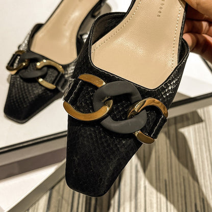 Nuevo estilo de zapatos sencillos con punta cuadrada y tacón medio para mujer