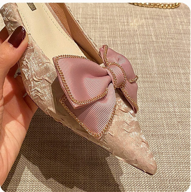 Spring And Autumn New Bow-knot Pointed Shallow Shoes