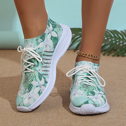 Zapatos planos con cordones y tejido volador con estampado 3D de talla grande